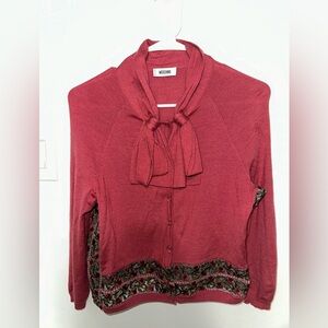 Moschino CASHMERE Bow Ruffle Neck sweater Sz S #I